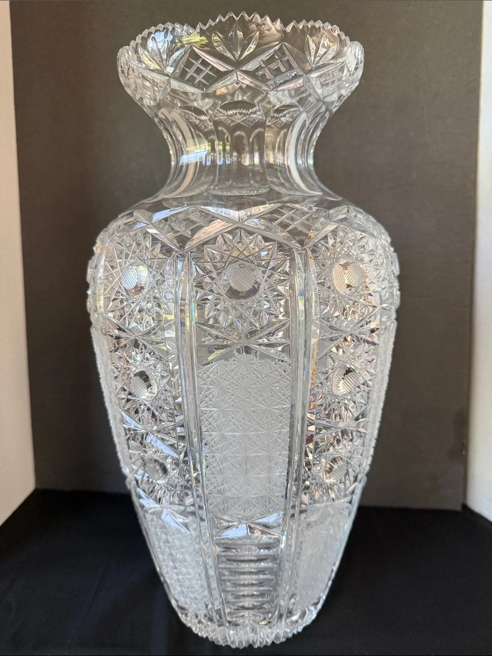 17” MASSIVE Tall Bohemian Cut Crystal Bough Vase!!!!!